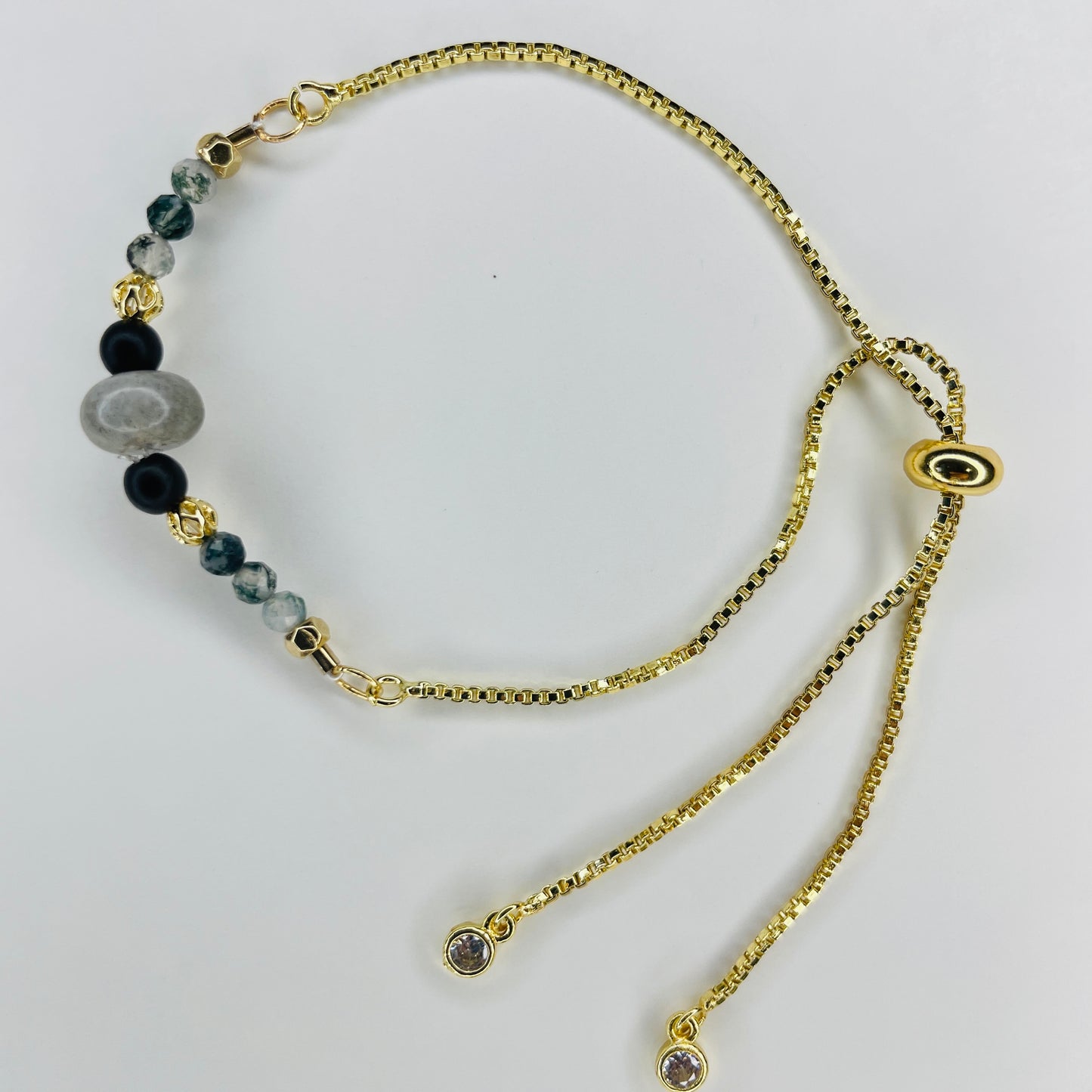 Natural Gemstone Bracelet - Labradorite/Green Moss